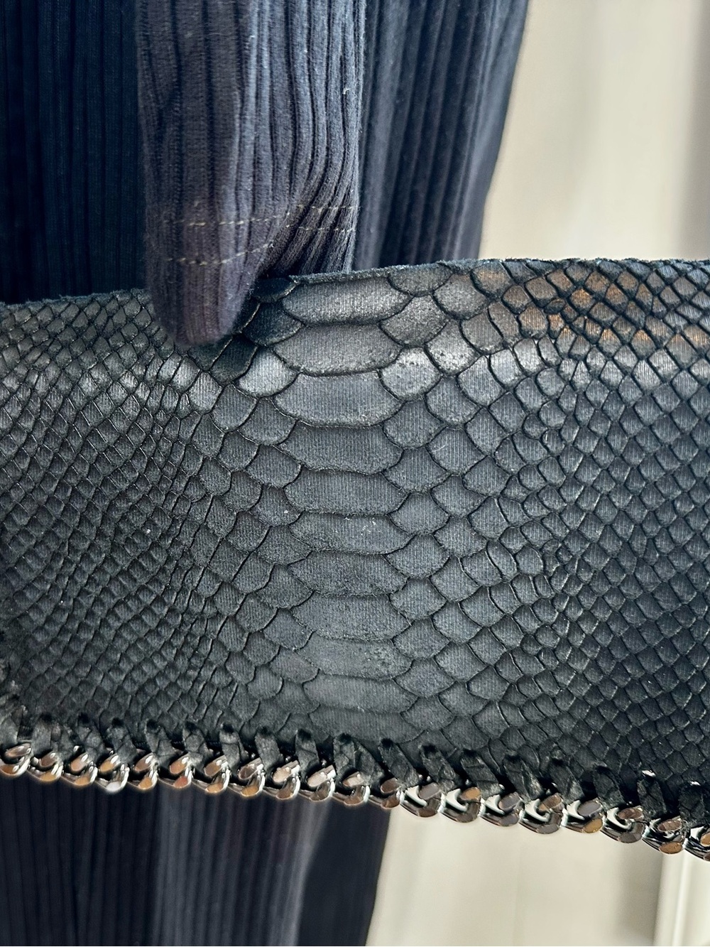 Italian Leather Python Embossed Chain Crossbody - Picture 9 of 9